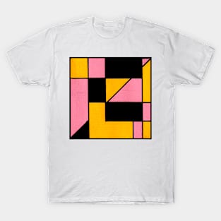 Pink Yellow Black Geometric Abstract Acrylic Painting T-Shirt